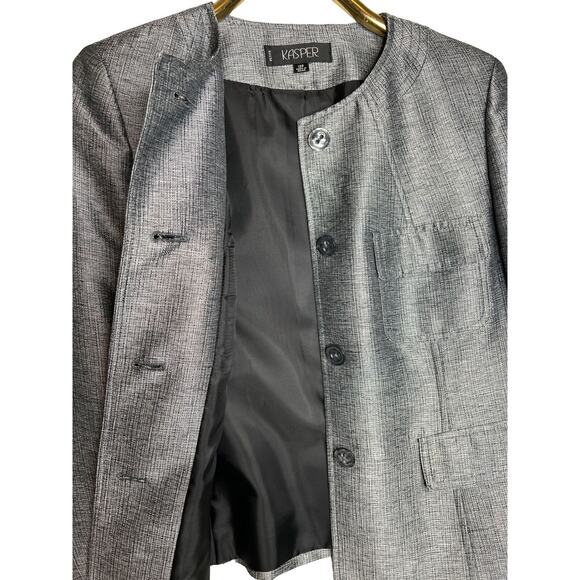 Kasper Size 12 P Silver Skirt Suit Full Button Front Pocket Jacket Wedding - Picture 8 of 12
